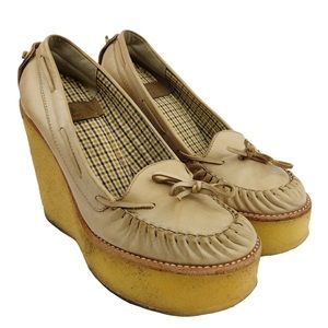 See by Chloe Leather Wedge Platform Shoes Y2K EU 40 Neutral Slip On